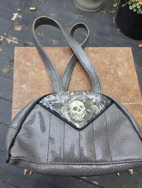 Wicked Purse Metallic Gray With Skull Accents